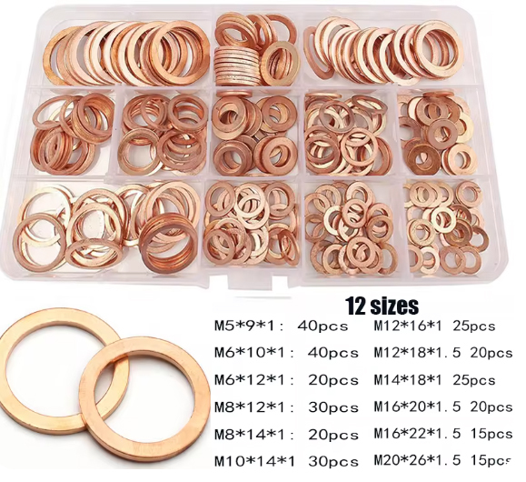 12 sizes 300pc Copper Washer Assortment Seal Ring Kit Sump Plug