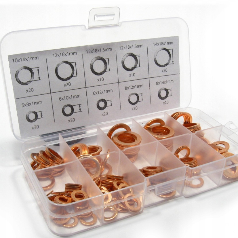 9 sizes 200pc Copper Washer Assortment Seal Ring Kit Sump Plug