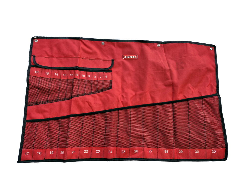 Canvas Tool Roll Pouch with Grid for Open & Ring Combination Spanner Display & Storage