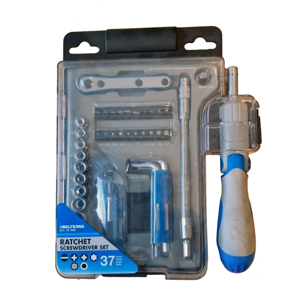 BILTEMA Denmark 37pc Ratchet Screwdriver & Socket Hex Torx Phillip Slotted Bits Set