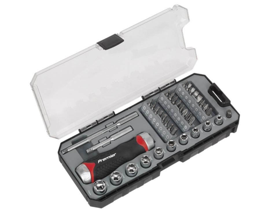 Sealey Premier 38pc Fine Tooth Ratchet Screwdriver Socket & Bit Set