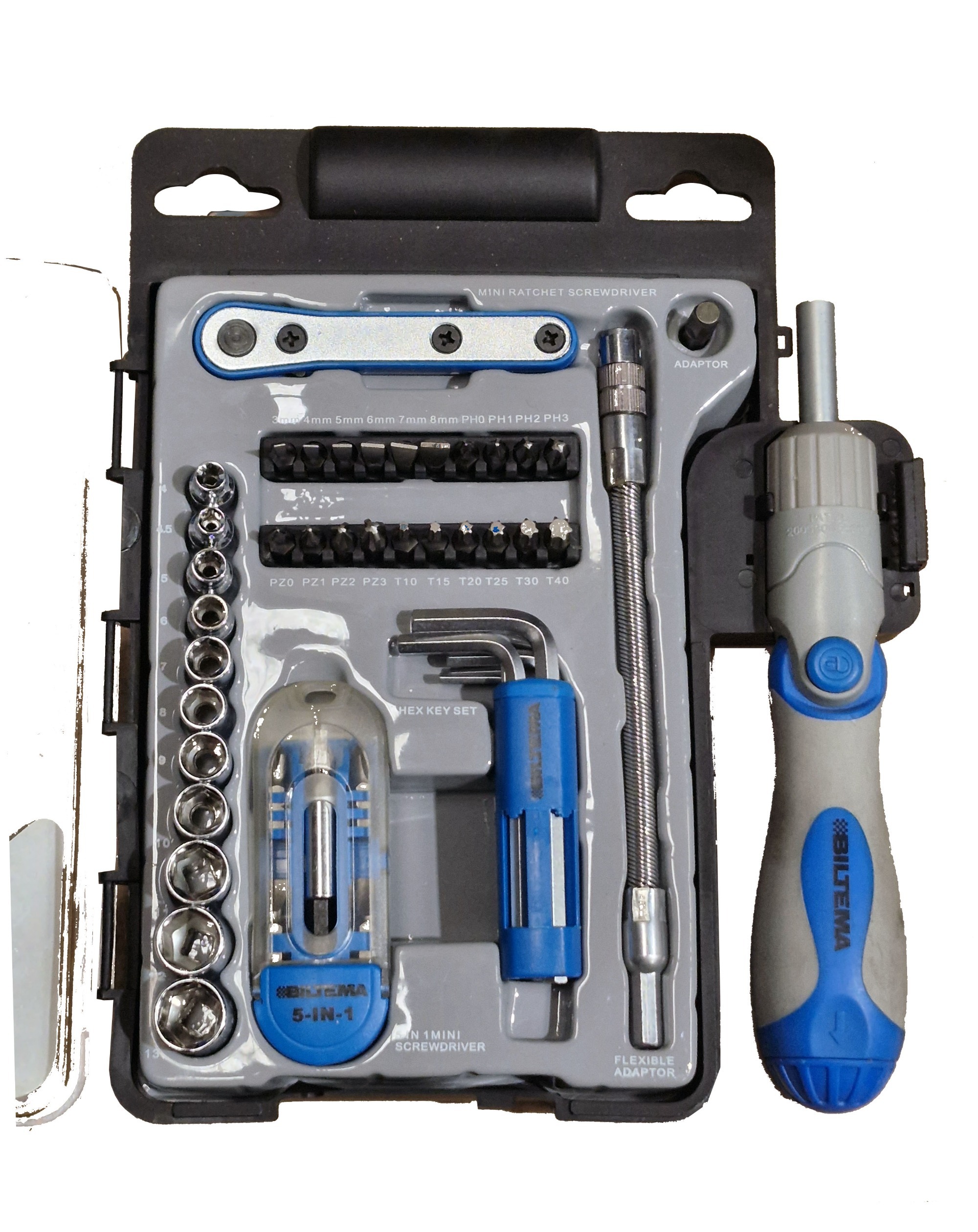 BILTEMA Denmark 37pc Ratchet Screwdriver & Socket Hex Torx Phillip Slotted Bits Set
