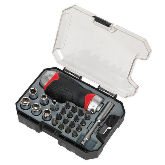Sealey Premier 24pc Fine Tooth Stubby Ratchet Screwdriver Socket & Bit Set
