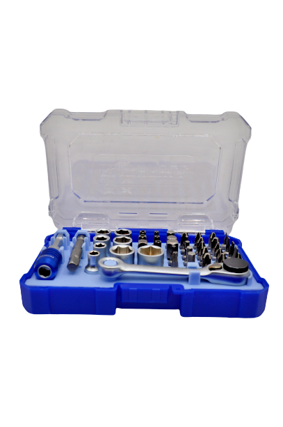 Faithfull UK Ratchet Screwdriver Bit Set 42 Piece Socket Pozi Phillips Slot Star