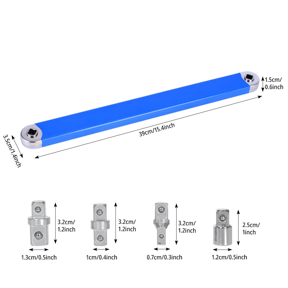 Offset Slim Ratchet Extension Wrench Reach Confined Area w 1/4-3/8-1/2" Socket+1/4" Bits Adapters
