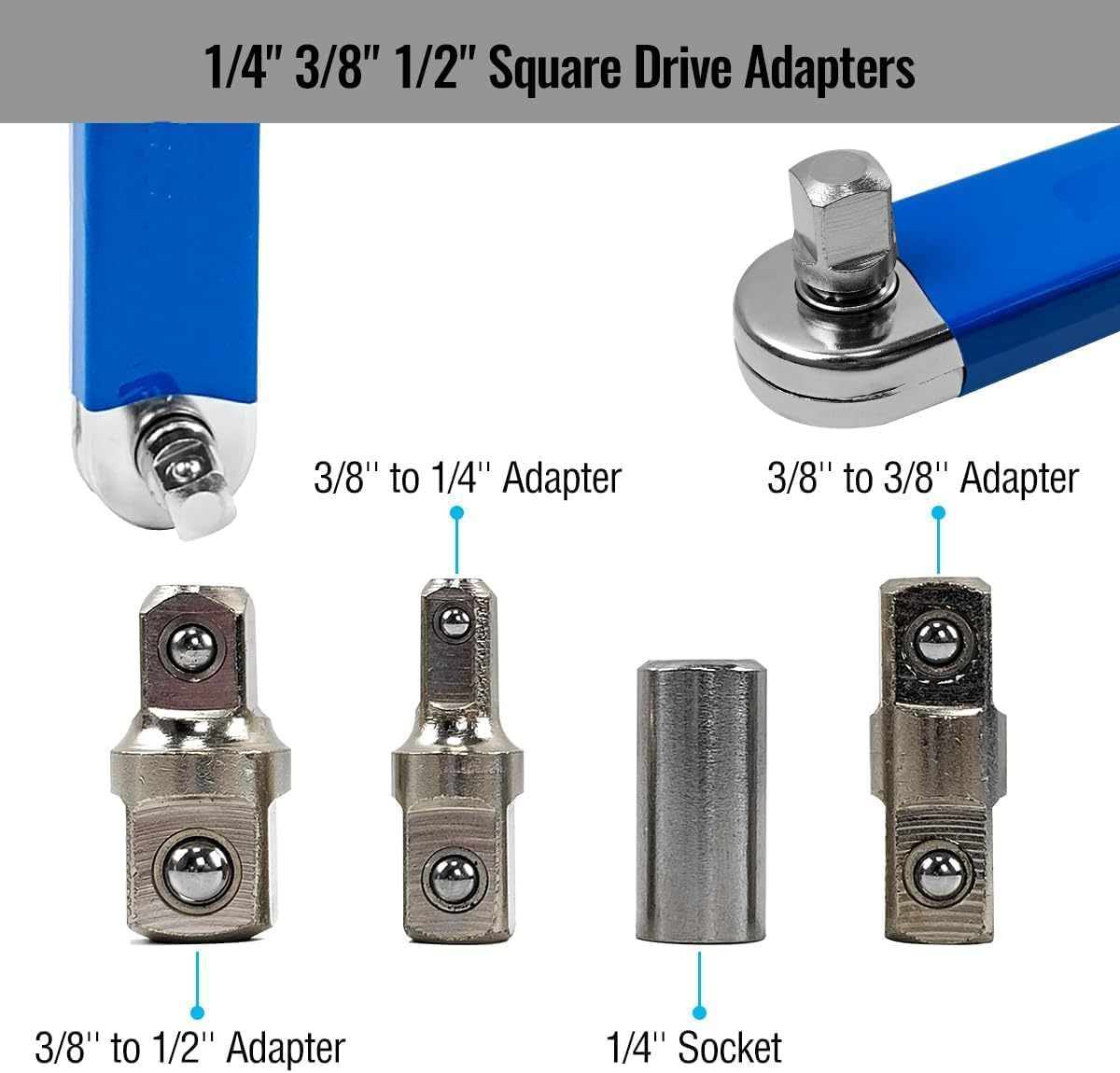 Offset Slim Ratchet Extension Wrench Reach Confined Area w 1/4-3/8-1/2" Socket+1/4" Bits Adapters