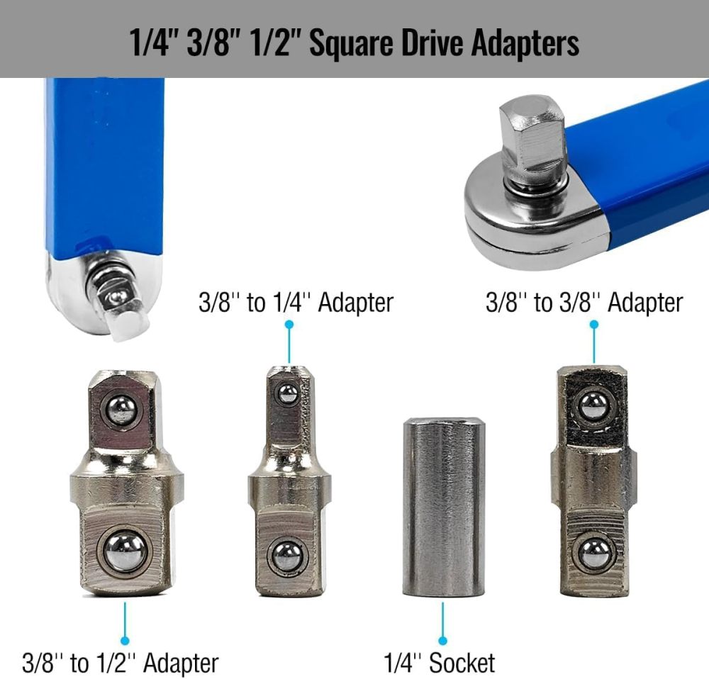 Offset Slim Ratchet Extension Wrench Reach Confined Area w 1/4-3/8-1/2" Socket+1/4" Bits Adapters
