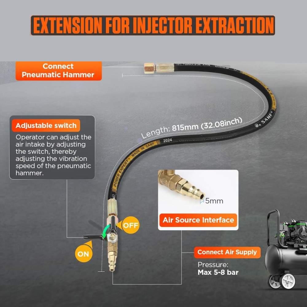Pneumatic Injector Puller Air Hammer Diesel Injector Remove Set