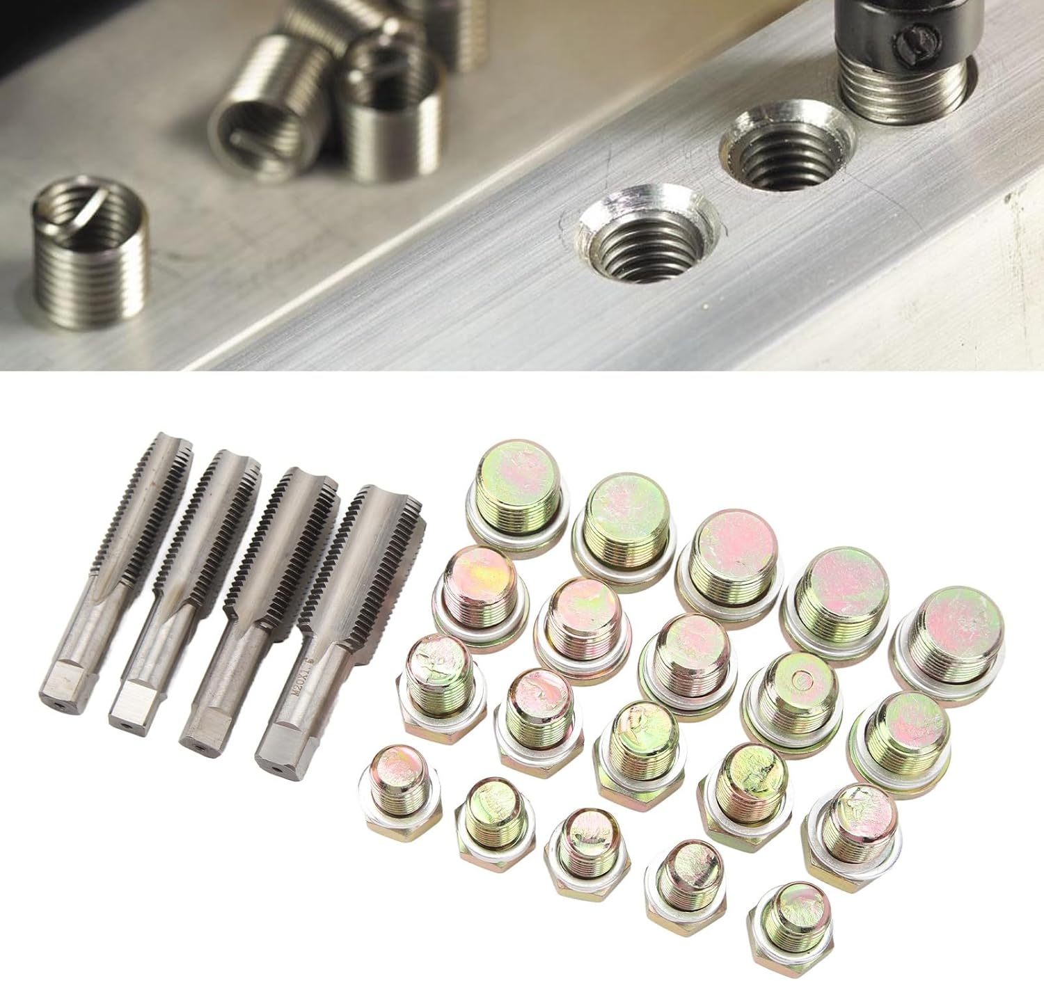 64pc Oil Pan Drain Sump Plug Key Thread Repair Tool Kit: M13-M20 4 Popular Size
