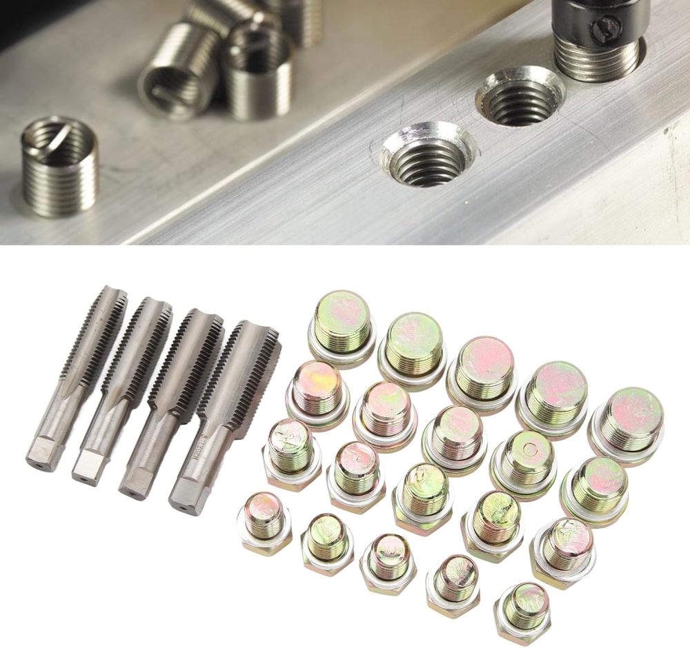 64pc Oil Pan Drain Sump Plug Key Thread Repair Tool Kit: M13-M20 4 Popular Size