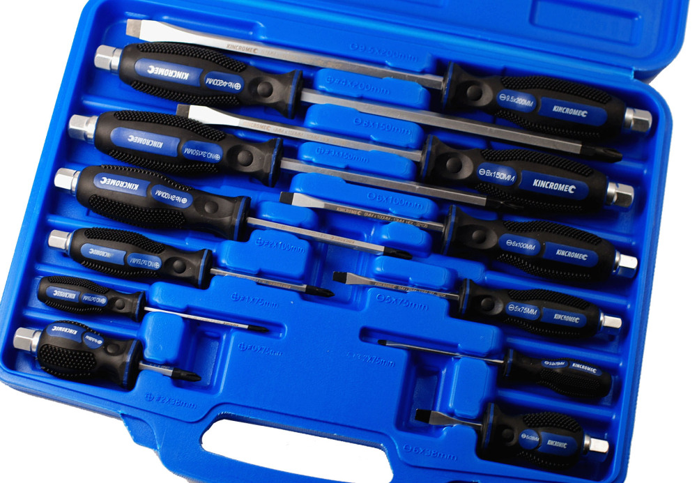 Kincrome S2 Steel 12pc Go-thru Through Tang Hex Shank Hammering Screwdriver Strong Magnetic Tips