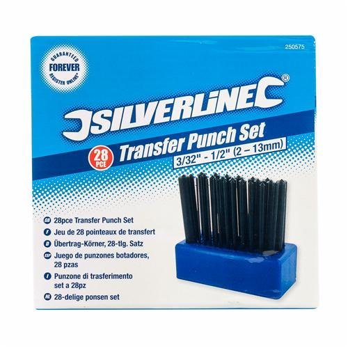Silverline 250575 Transfer Punch 28pc Hole Punch Set 3/32”–17/32”124mmL Machinist Thread Centre Punch Marking