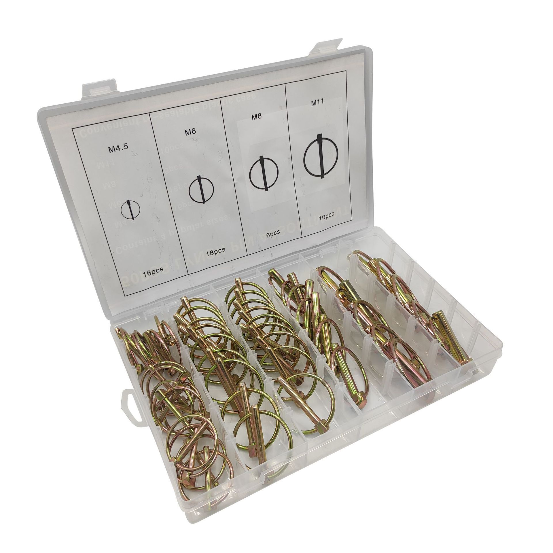 50pc Lynch Pins 3 Point Hitch Pins Assortment Kit for Trailer Truck Mower: M4.5, M6, M8, M11