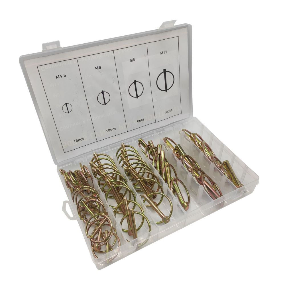 50pc Lynch Pins 3 Point Hitch Pins Assortment Kit for Trailer Truck Mower: M4.5, M6, M8, M11