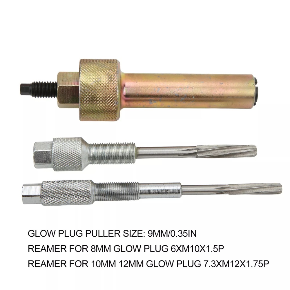 3pcs Glow Plug Puller & Reamer Set: 9mm Puller; M10, M12 Reamer