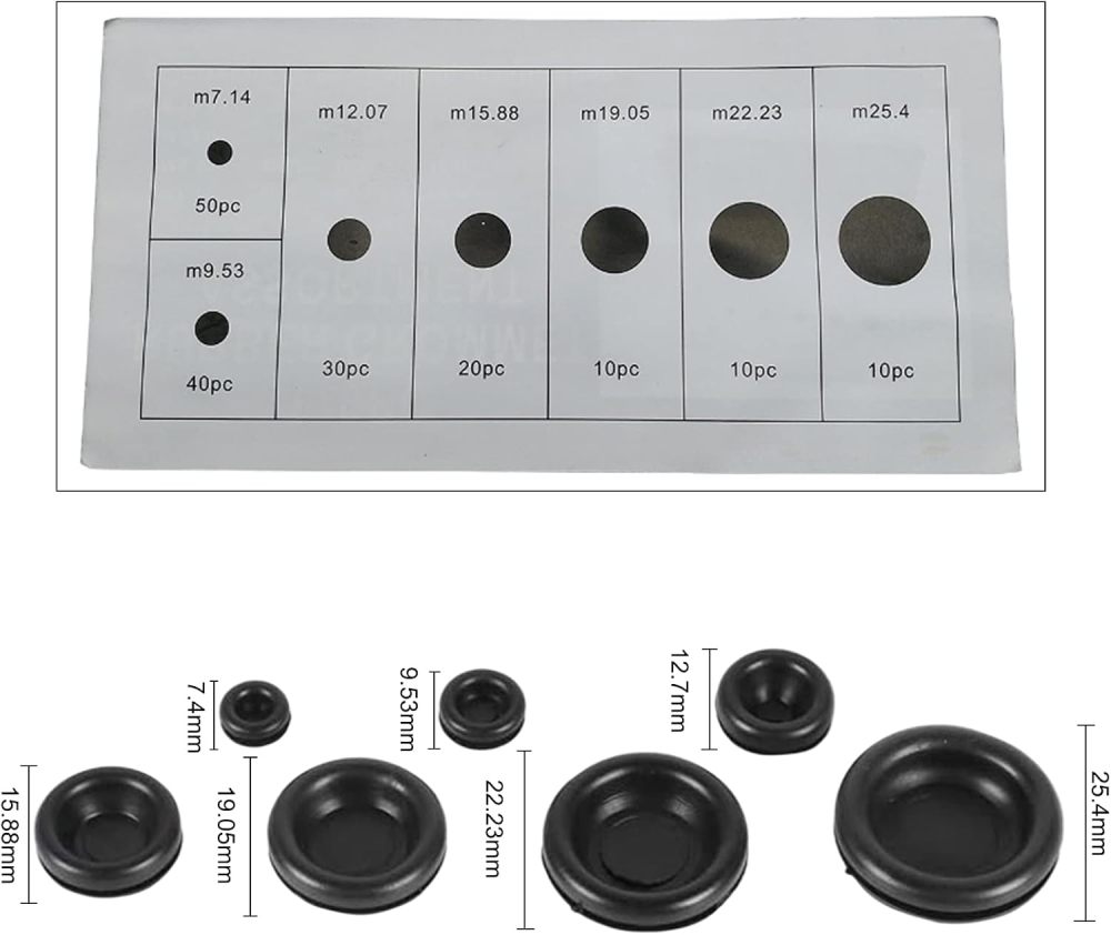 170pc 7 Sizes Rubber Grommet Electric Conductor Sealing Ring Assortment