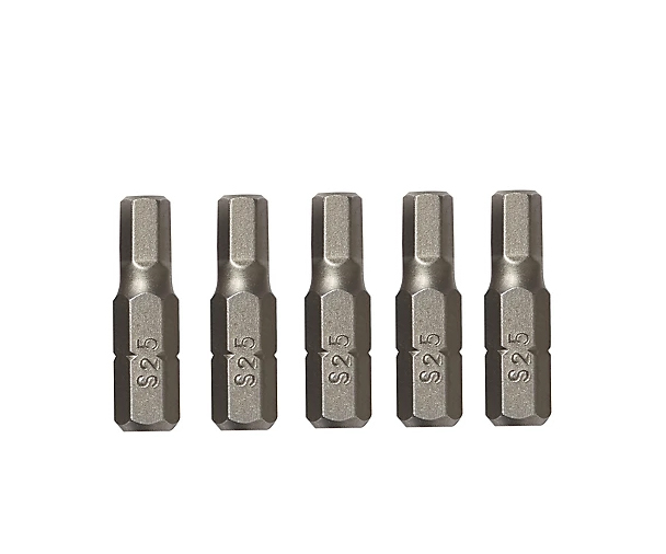 5pc-pack S2/CRMV Steel 1/4" (6mm) Shank Hex Allen Bits 25mmL H1.5-H6mm Option
