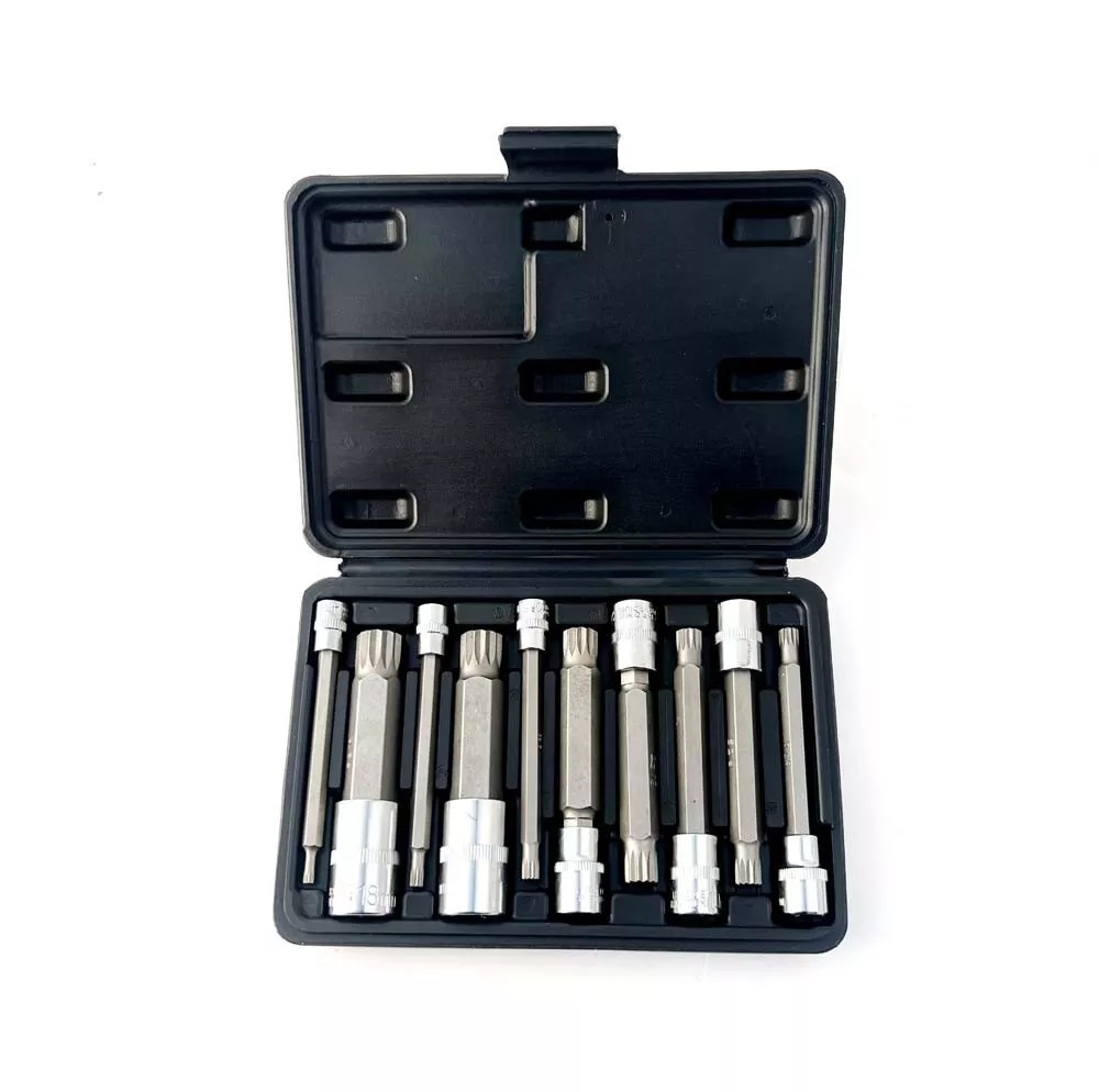 4"/100mm Long Reach 10pc XZN Triple Square Spline Socket Bit: M4,5,6,8,9,10,12,14,16,18