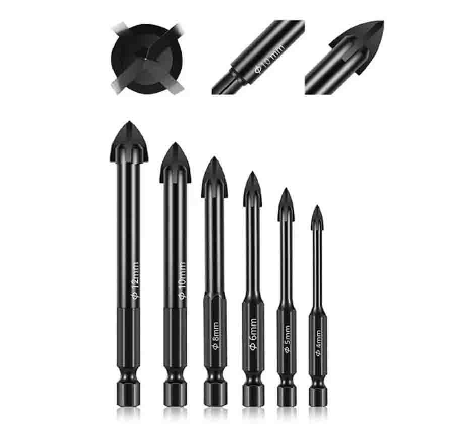 TCT Tungsten Carbide Ceramic Tile Glass Brick Drill Bit Cross Spear Head with Quick Change Shank