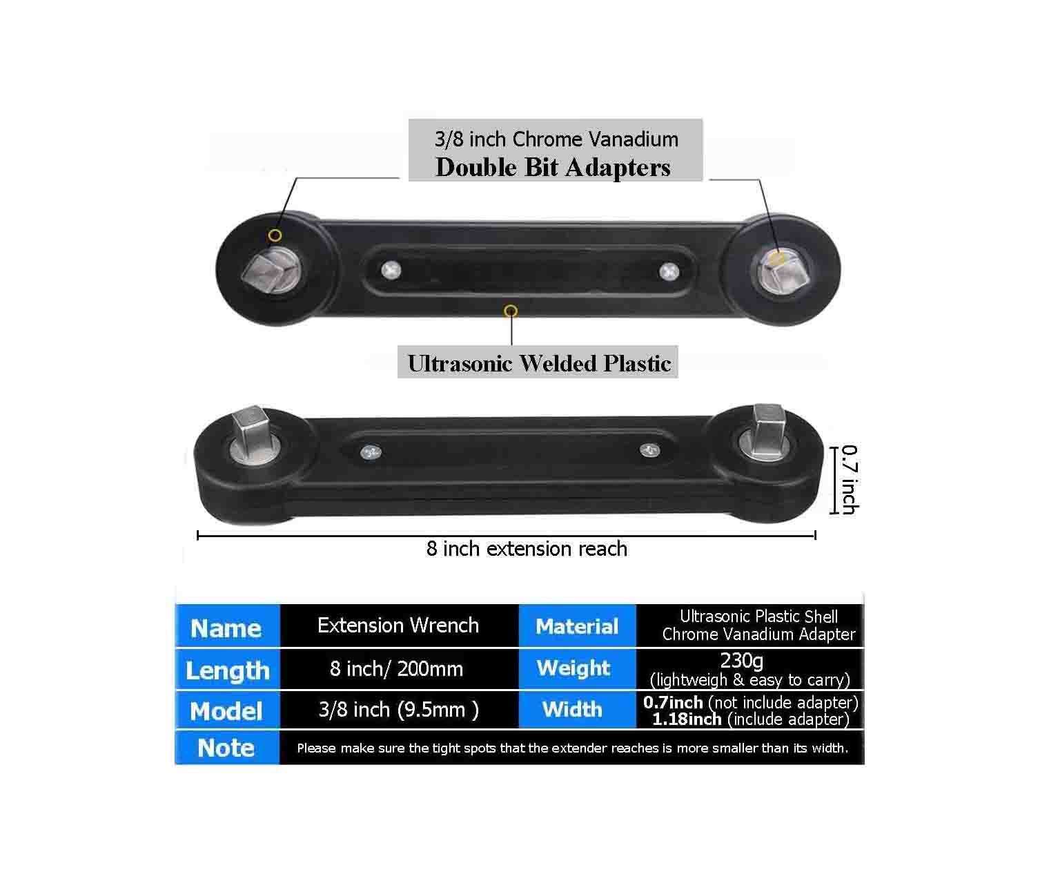 8"/200mm Universal Extension Wrench 3/8" Dr. Socket Ratchet Wrench Extender