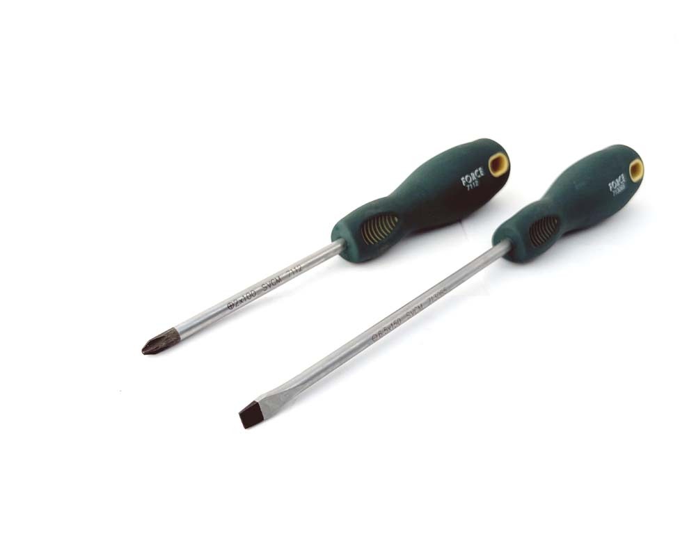 Force T2084YC / T2085B S2 Steel 8pc Screwdriver Set, Slotted, Phillip, Pozidriver tips