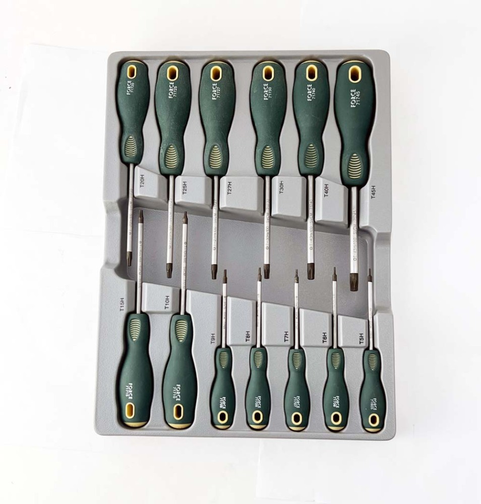 Force 2137TYC S2 Steel 13pc Star Torx Tamperproof Screwdriver Set: T5, T6H-T45H