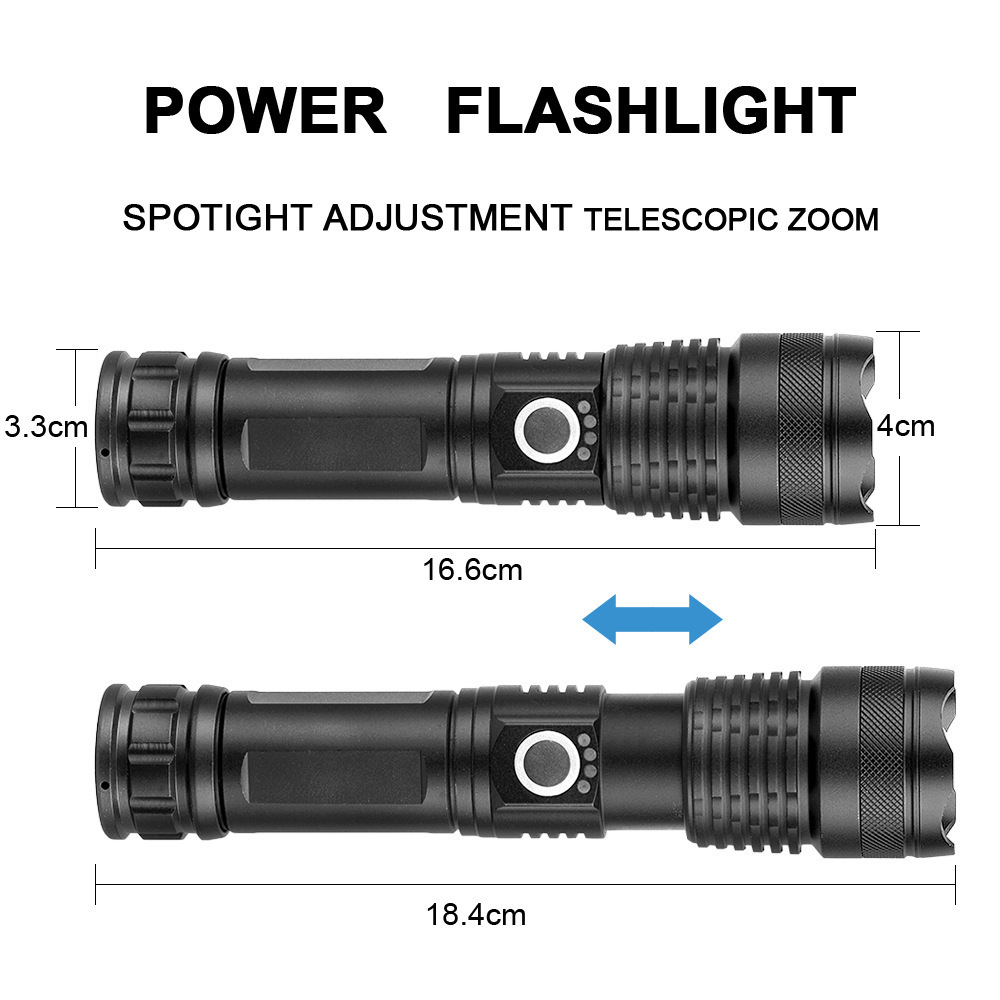 Rechargeable Flashlights High Lumens XHP50.2 LED Torch Telescopic Zoom IPX6 Waterproof