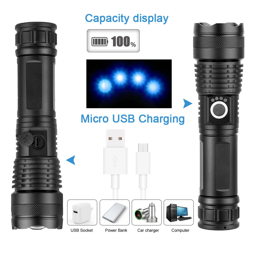 Rechargeable Flashlights High Lumens XHP50.2 LED Torch Telescopic Zoom IPX6 Waterproof