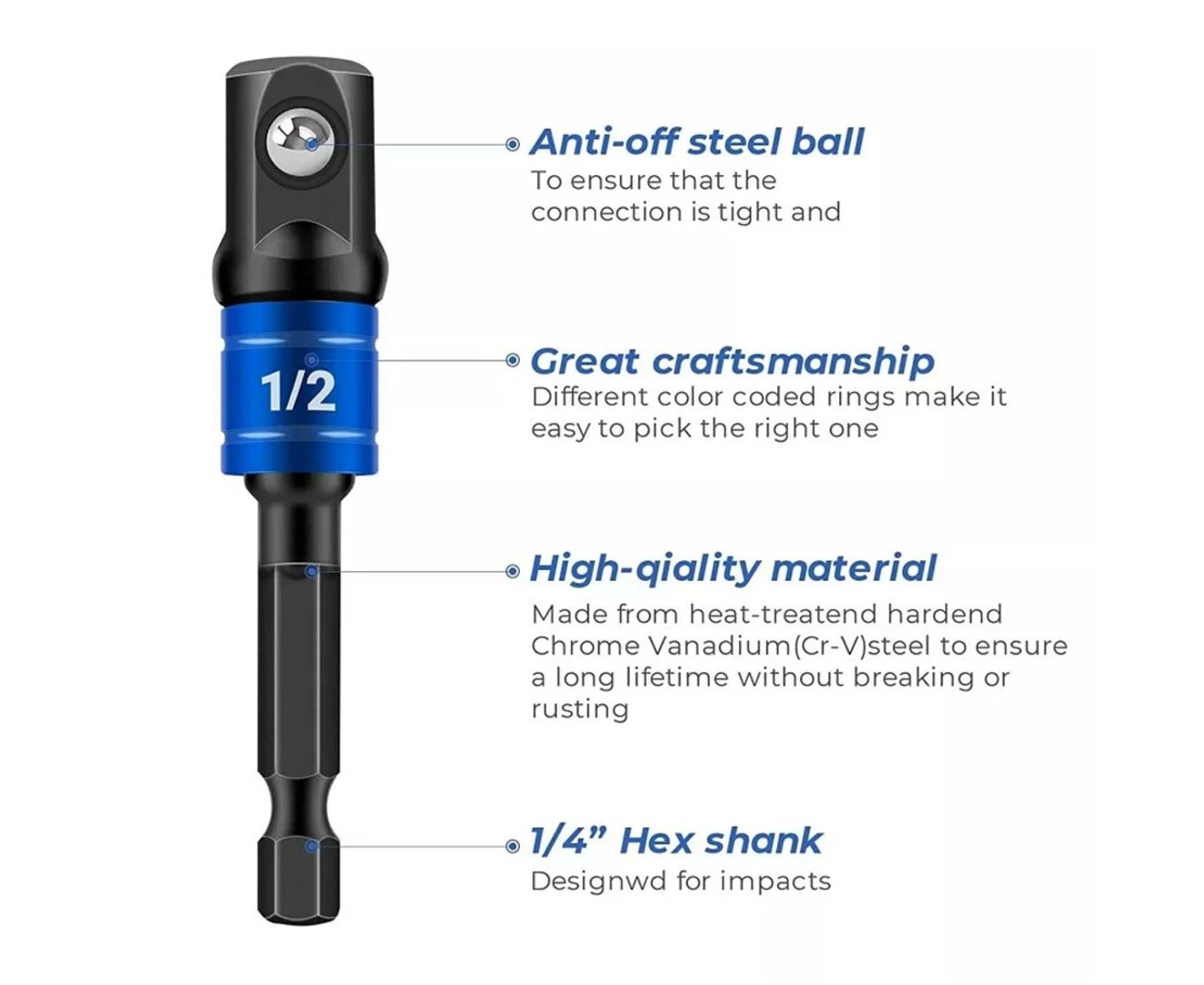 3pc Socket Adaptor Set Driver Hex Shank Drill Bits 1/2 1/4 3/8 Impact Power Drive Extension