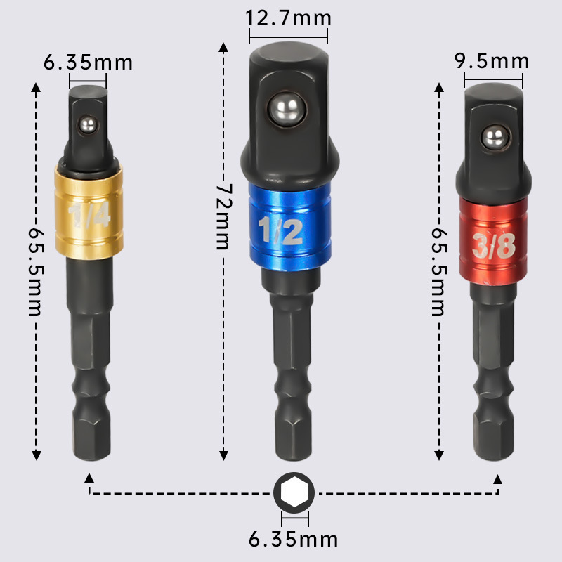3pc Socket Adaptor Set Driver Hex Shank Drill Bits 1/2 1/4 3/8 Impact Power Drive Extension