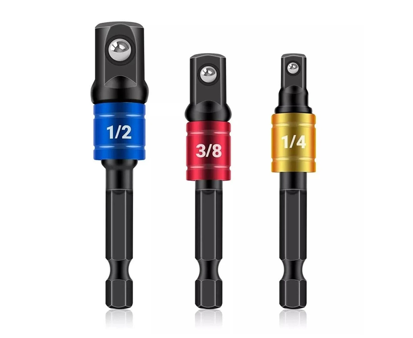 3pc Socket Adaptor Set Driver Hex Shank Drill Bits 1/2 1/4 3/8 Impact Power Drive Extension