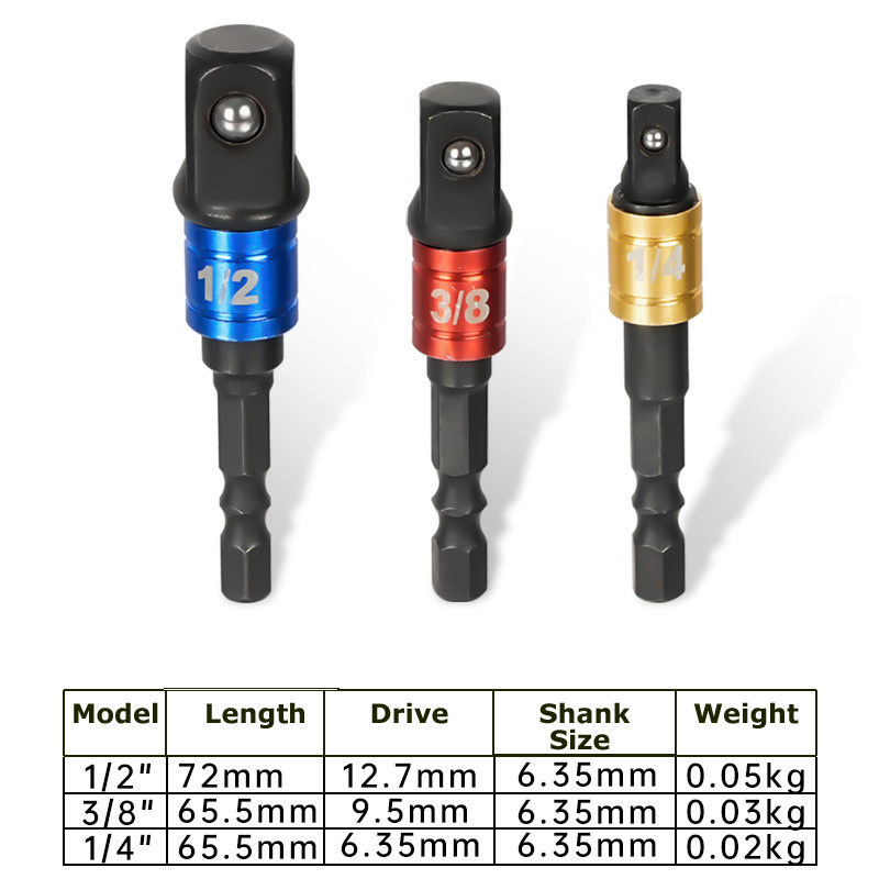 3pc Socket Adaptor Set Driver Hex Shank Drill Bits 1/2 1/4 3/8 Impact Power Drive Extension