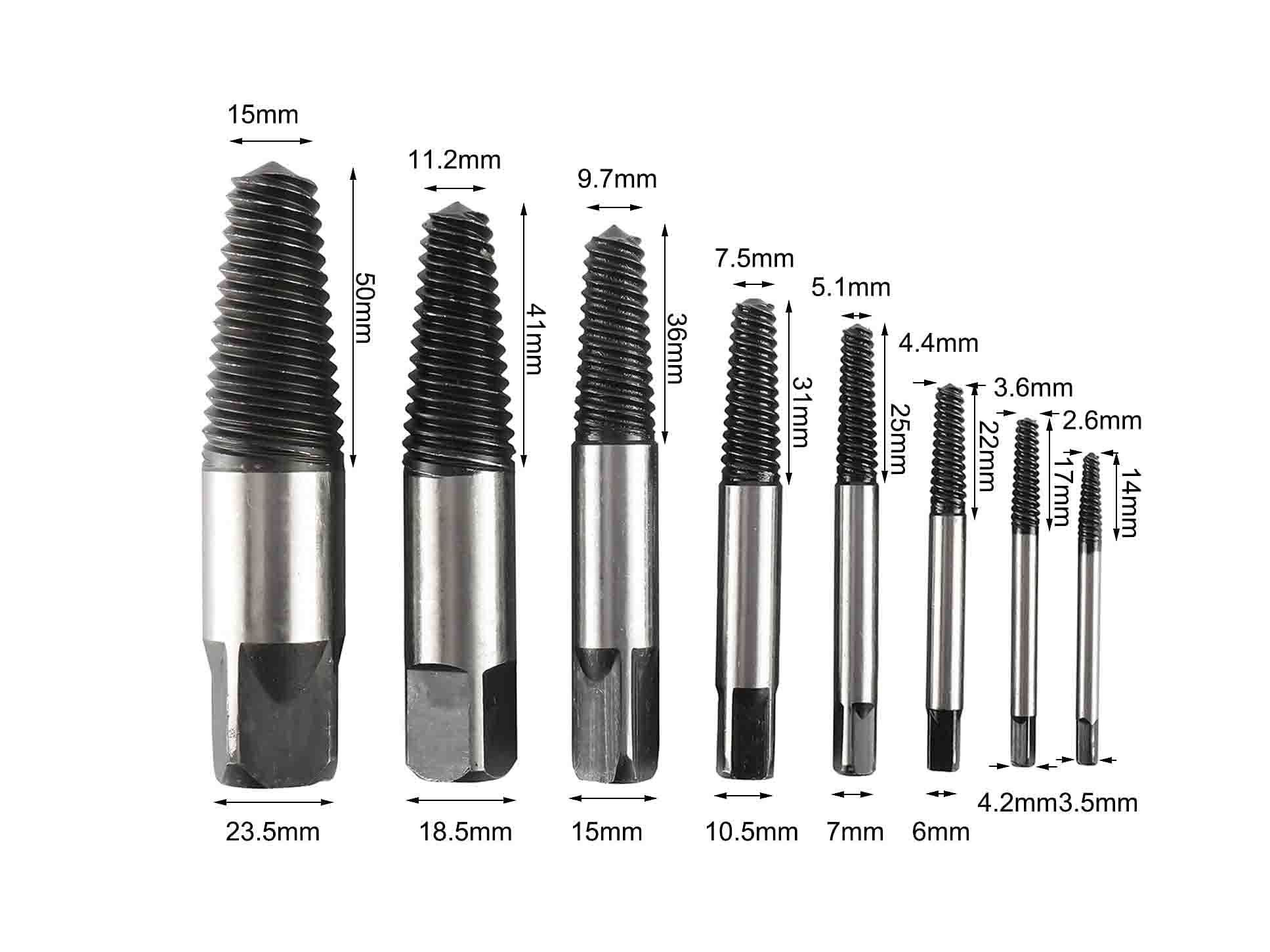 #1-8/2.5-36mm 8pc Steel Spiral Screw Extractor Remover Set