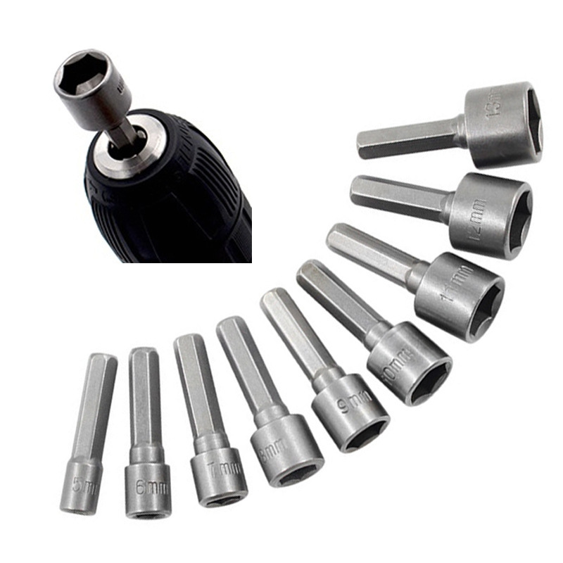 9pc Power Nut Driver Bit 1/4" Hex 5-13mm Socket Wrench Drive by Drill Machine