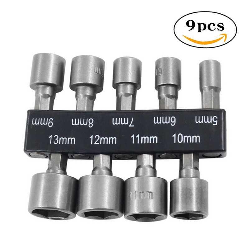 9pc Power Nut Driver Bit 1/4" Hex 5-13mm Socket Wrench Drive by Drill Machine