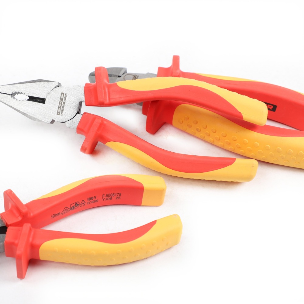Expert 1000V AC Insulated Electrician VDE Pliers 3pc Set: Combination, Diagnoal, Long Nose