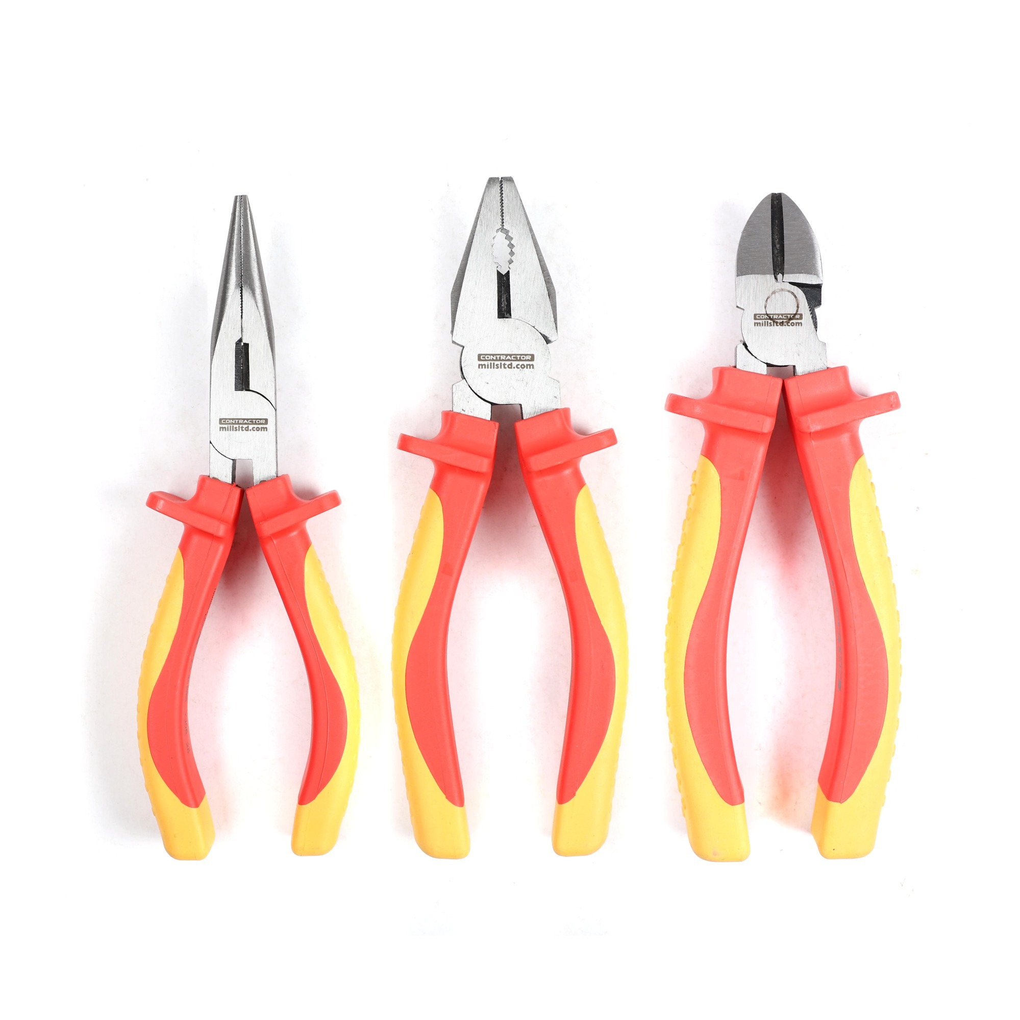 Expert 1000V AC Insulated Electrician VDE Pliers 3pc Set: Combination, Diagnoal, Long Nose