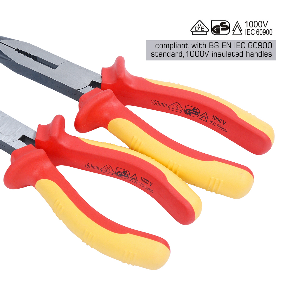 Expert 1000V AC Insulated Electrician VDE Bent Nose Pliers Option: 6"/8"