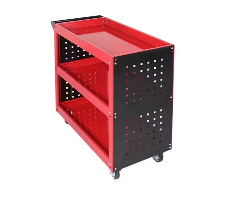 73*35*75cm 3-Tier Utility Cart with Side Pegboards Tool Trolley Garage Tool Storage