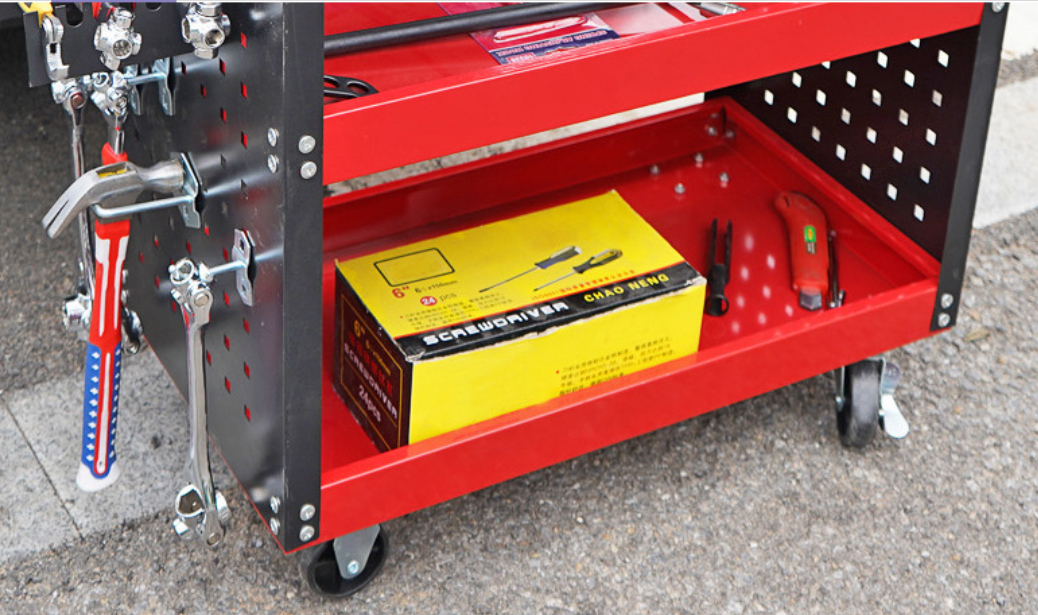 73*35*75cm 3-Tier Utility Cart with Side Pegboards Tool Trolley Garage Tool Storage