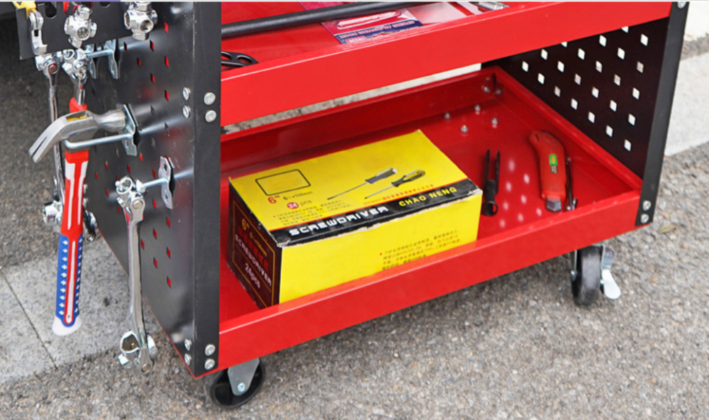 73*35*75cm 3-Tier Utility Cart with Side Pegboards Tool Trolley Garage Tool Storage