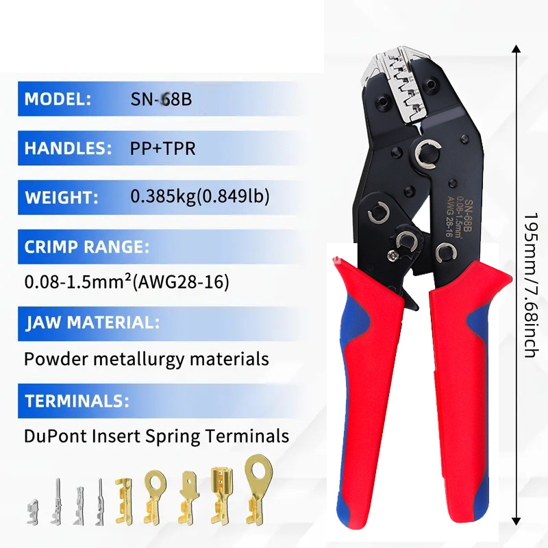 SN-68B Ratchet Crimping Plier Crimper Tool 0.08-1.5mm² AWG28-16