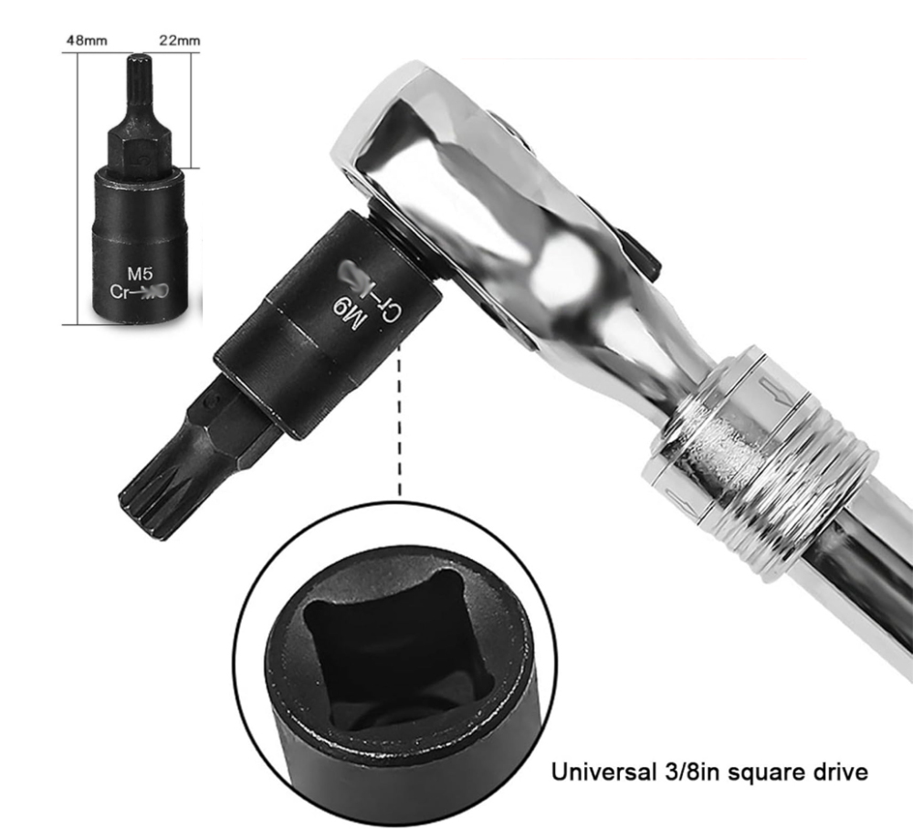 10pc 3/8" Dr. 48mmL S2 Steel 12pt Spline Socket:M4,M5,M6,M7,M8,M9,M10,M12,-M16
