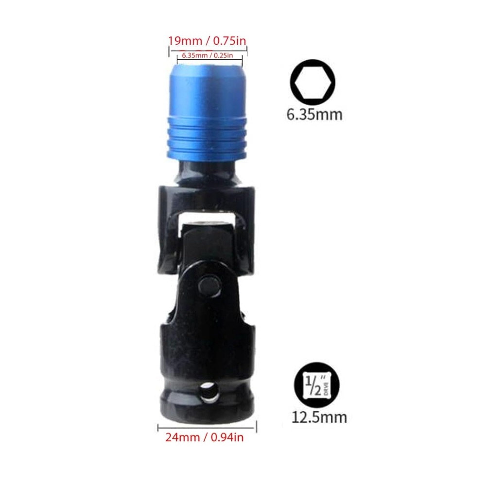 Swivel 1/2" Dr. to 1/4" Hex Shank Adapter Quick-Release & Security Lock for Air/Power Impact Wrench