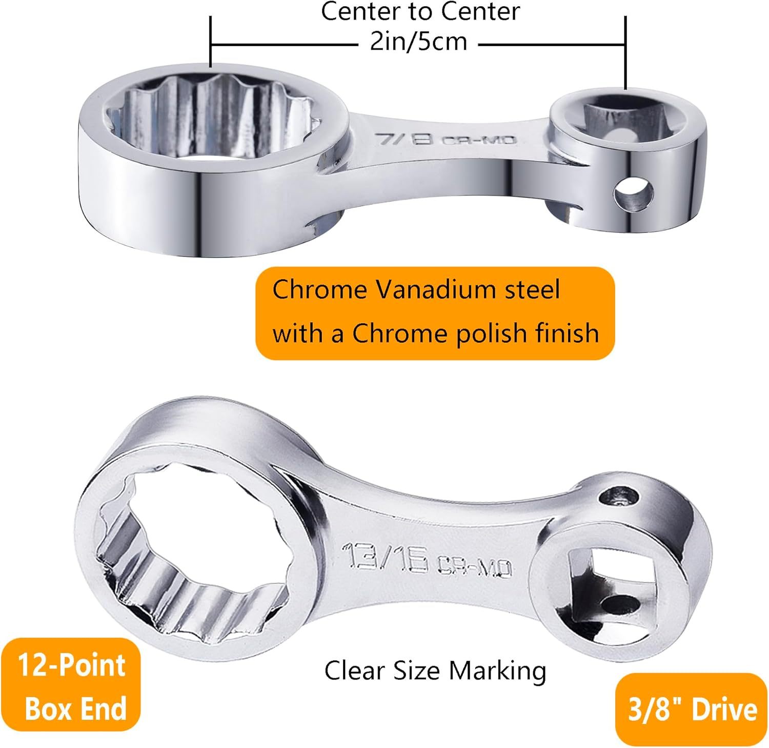 12pc 3/8" Dr. 5/16"-7/8" SAE 12pt Ring End Wrench Torque Adapter Extension Set 