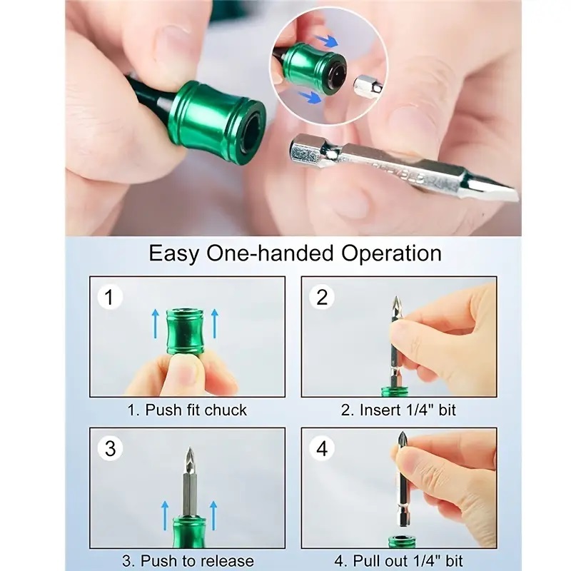 6pc 1/4" Hex Shank Screwdriver Bit Holder– Aluminum Quick Release Bits Extension