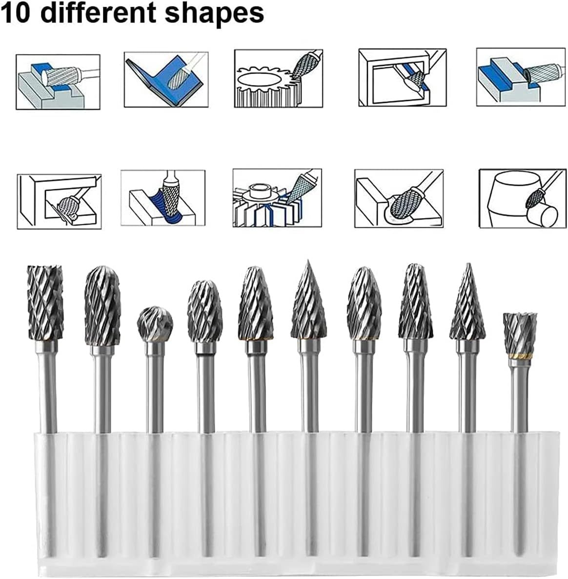 10pc 3x6mm Double Cut Carbide Rotary Burr Drill Bits File & Rasp Tungsten Steel Dia Grinder