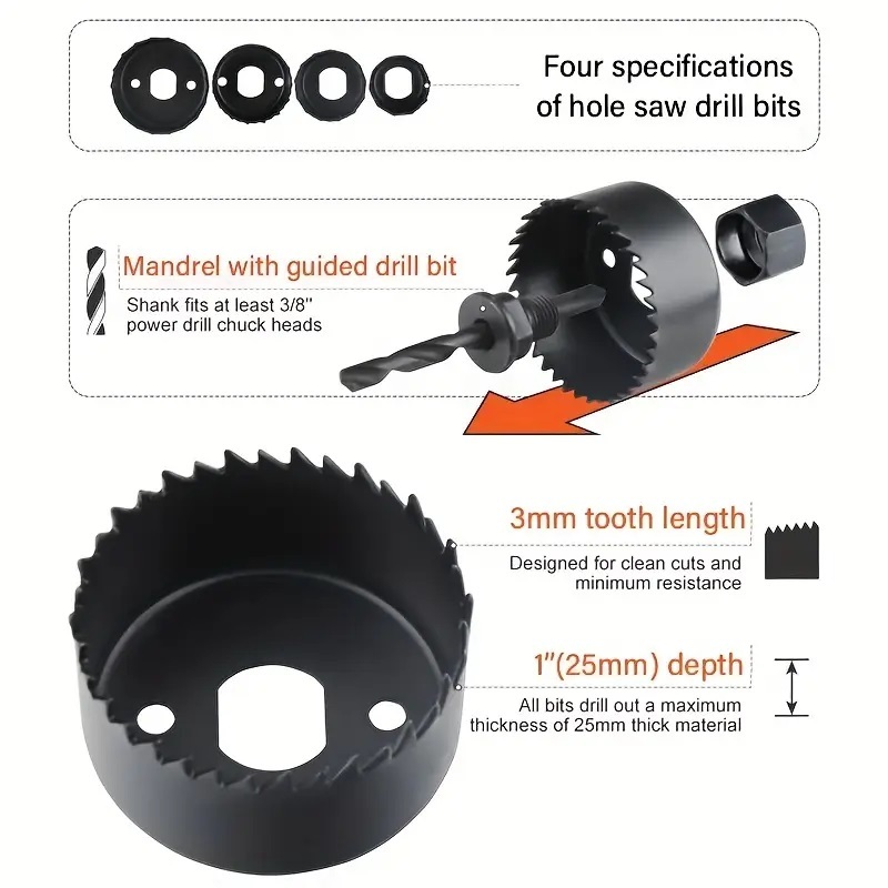 19-127mm 16pc Hole Saw Set Holesaw Cutting Drywall/Plaster/Wood/PVC/ABS