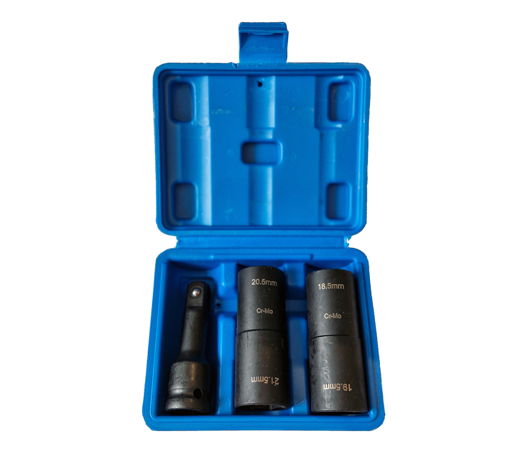 3pc Cr-Mo 1/2" Dr. Dual-End Impact Wheel Nut Socket Set 18.5/19.5/20.5/21.5 mm & 3" Extension Bar