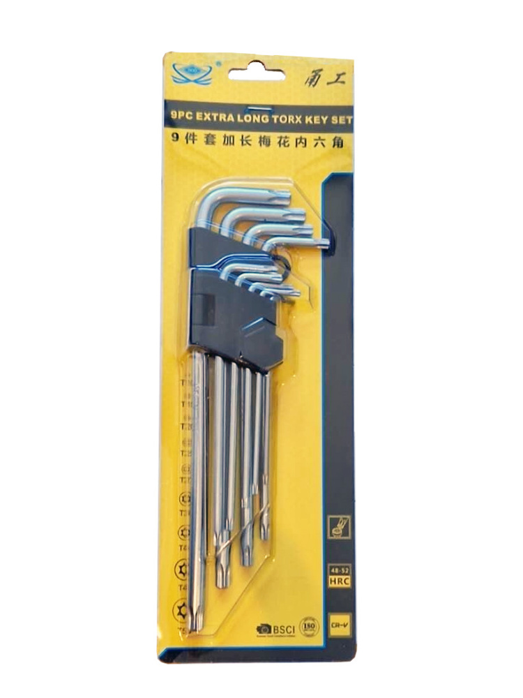 9pc Cr-V Tamperproof L-Type Torx Key Star Driver Extra Long Length